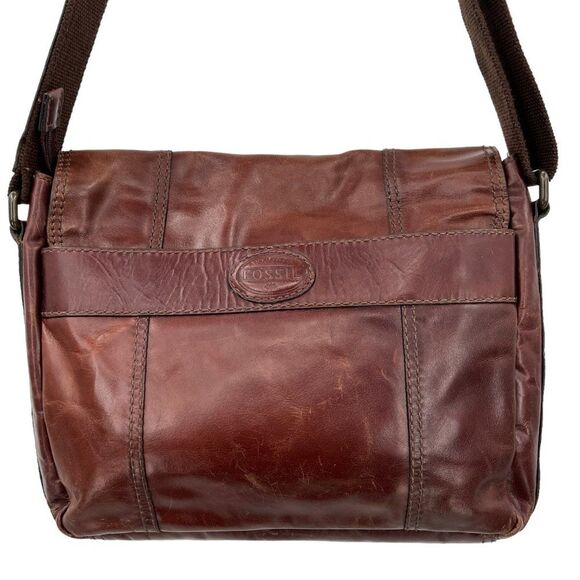 Vintage Fossil Distressed Aged Brown Leather Briefcase Messenger Bag - Picture 9 of 16